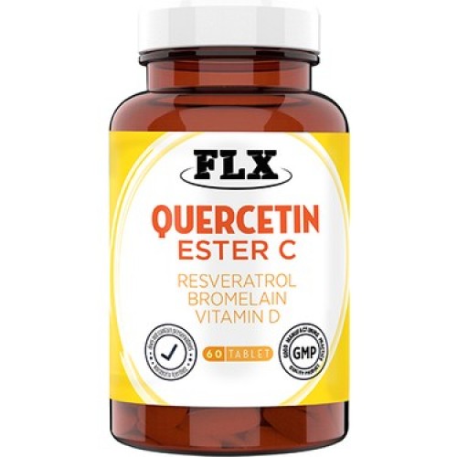 FLX Quercetin Complex Kuersetin Ester C Vitamin D Aserola Rutin Resveratrol Magnezyum Bromelain 60 Tablet 