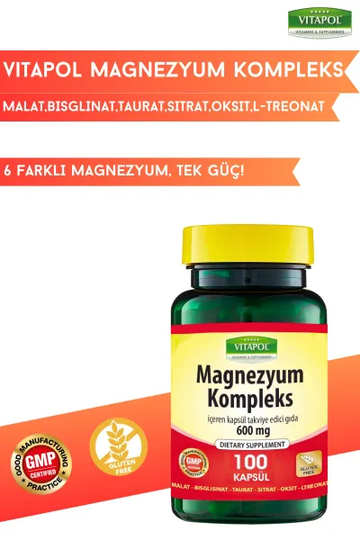 Magnezyum Kompleks 600 Mg 100 Kapsül 6 Çeşit Magnezyum Türevi Magnesıum Complex